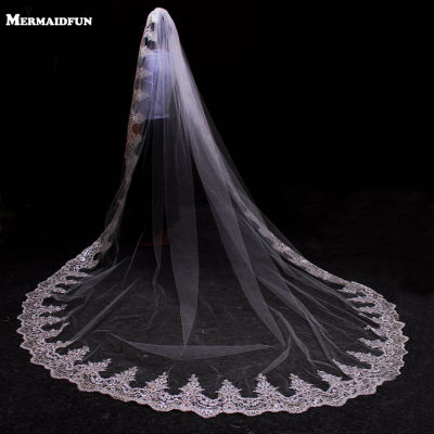 3 Meters White Ivory Cathedral Mantilla Wedding Veils Long Lace Edge Bridal Veil with Comb Wedding Accessories Bride