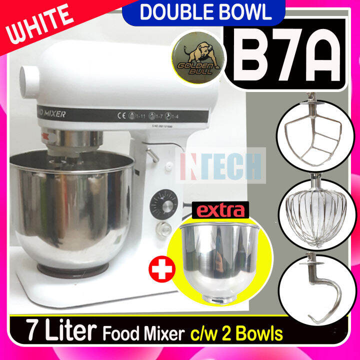 GOLDEN BULL B7A 7LITER TABLE TOP FOOD MIXER C/W 2 BOWLS AND STANDARD ACCESSORIES (WHITE OR BLUE