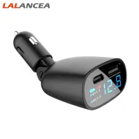 LAlancea ที่ชาร์จแบตในรถ USB หมุนได้ QC3.0 90องศา + PD อะแดปเตอร์เครื่องชาร์จ2พอร์ตเร็วพร้อมอุปกรณ์ตรวจแรงดันไฟฟ้าแบตเตอรี่สำหรับรถยนต์12-24V【fast】