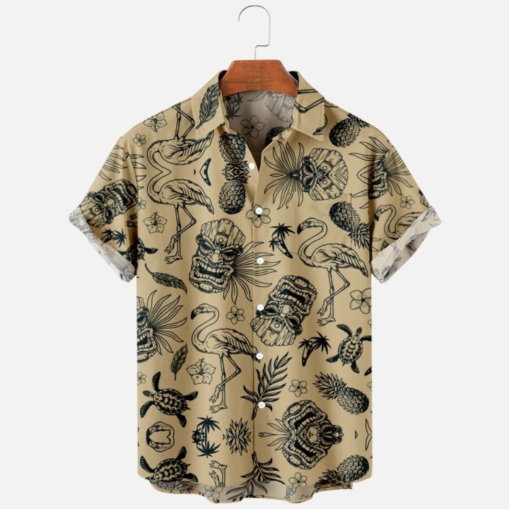 เสื้อเชิ้ตฮาวายพิมพ์ลาย3d-สำหรับผู้ชายเสื้อเชิ้ตแขนสั้นชายหาดกระดุมแถวเดียวใส่สบายฤดูร้อน