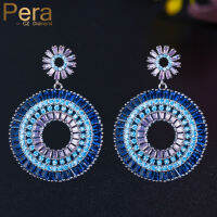 Pera Trendy Purple Blue Baguette Cubic Zirconia Black Gold Big Dangle Circle Round Drop Earrings for Women Designer Jewelry E627