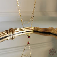 European Simple Red Heart Crystal Pendant Necklace Women Light Luxury Temperament 18k Gold Double Clavicle Chain Jewelry