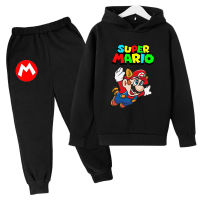 Super Mario Bros ชุดสเวตเตอร์และกางเกงสำหรับเด็กหญิงเด็กชาย2023ฤดูใบไม้ผลิเสื้อสเวตเตอร์มีฮู้ดสำหรับเด็กเสื้อสวมหัวน่ารักพิมพ์ดิจิตอล + กางเกง2ชิ้น0000