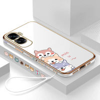 Volans เคสสำหรับ Honor 90 5G 90 Lite 5G ฟรีสายคล้องการ์ตูนสุนัขลายขอบสี่เหลี่ยมน่ารักเคสโทรศัพท์ชุบเคสโทรศัพท์นิ่มสุดหรู