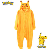 Soft Pokemon Pikachu Onesie ชุดนอนคอสเพลย์เครื่องแต่งกายสำหรับฮาโลวีนผู้ชาย Kigurumi Flannel Full Body Pijamas ทั้งเสื้อผ้า