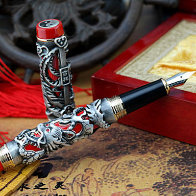 JINHAO NOBLEST DRAGON AND PHOENIX RED AND GREY fountain PEN CRYSTAL