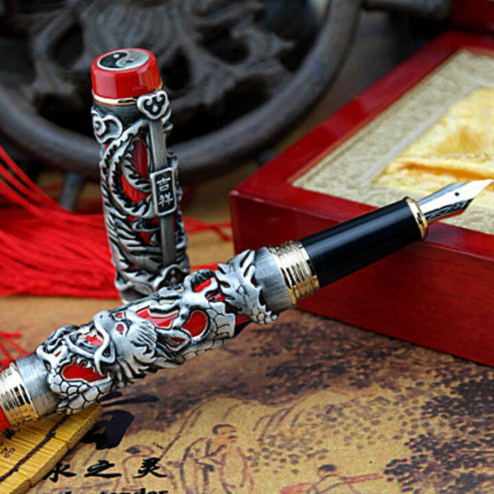 jinhao-noblest-dragon-and-phoenix-red-and-grey-fountain-pen-crystal