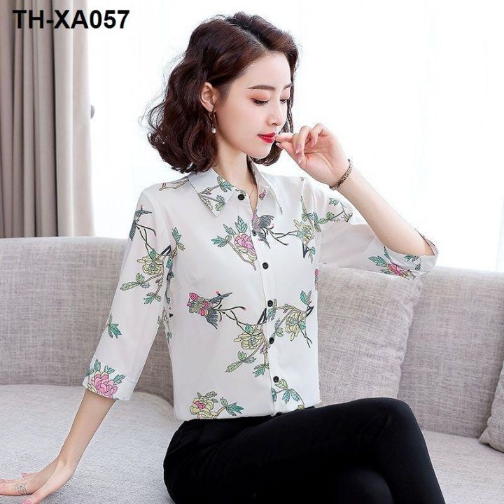 and-european-high-quality-floral-chiffon-flower-womens-western-style-2021-summer-new-style-three-quarter-sleeve-top-short-sleeved