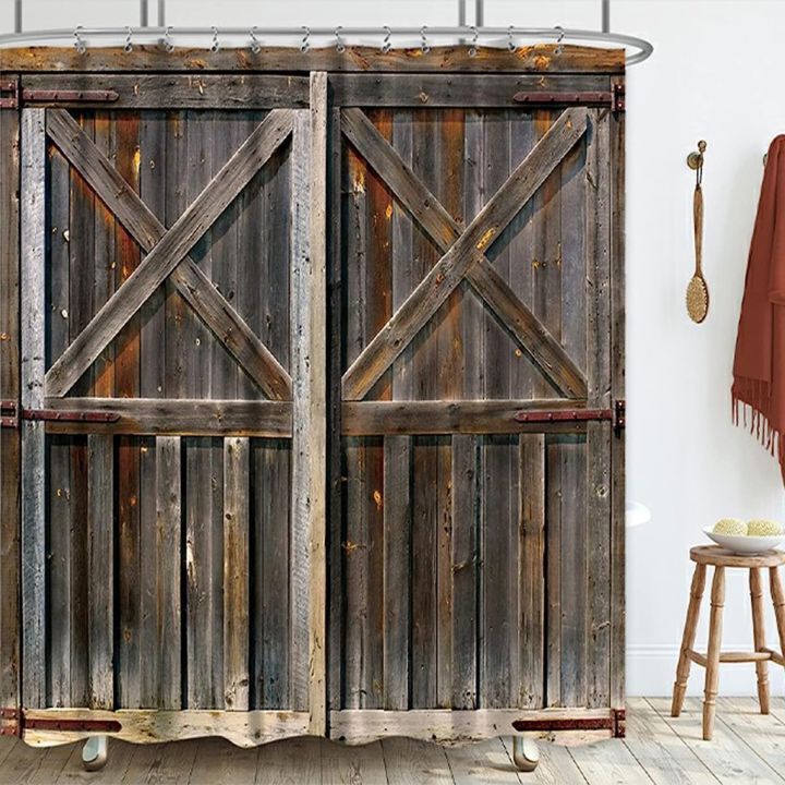 riyidecor-extra-long-fabric-barn-door-shower-curtain-for-bathroom-72wx78h-inch-rustic-wood-bath-curtain-for-men-women-farmhouse-door-pattern-home-decor-western-country-set-waterpro