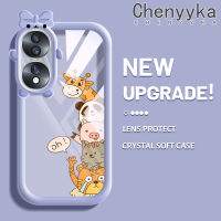 เคส Chenyyyka เคสสำหรับ Honor 70 5G กระแสแฟชั่นแบรนด์โบว์สีสัตว์นิ่มน่ารักเคสใสกรอบสีเคสกันกระแทกกล้อง