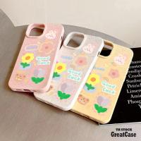 เข้ากันได้สำหรับ เคสไอโฟน เคสไอโฟน15 14 13 12 11 Pro Max 14plus  เป็นมิตรกับสิ่งแวดล้อมเคสสีเหลืองนุ่มกันกระแทกป้องกันน่ารักดอกทานตะวันหน้ายิ้มเ