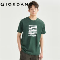 GIORDANO ผู้ชาย เสื้อยืดคอกลมแขนสั้นพิมพ์ลายตัวอักษรถักผ้าฝ้าย Free Shipping 01093383GHYJ