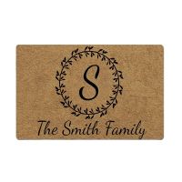 Custom Family Name Personalized Doormat Wreath Letter Monogram Door Mat Rubber Non-Slip Entrance Rug Floor Mat Welcome Mat Home