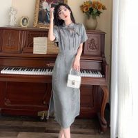 Chinese Style Vintage High-grade Modified Cheongsam Womens Dress 2023 New Summer Slim Bow Hollow Out Fashion Female Dresses