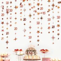 Rose Gold 20th Birthday Party Decoration Girls Happy Birthday 20 Year Old Circle Dot Twinkle Star Garland Paper Hanging Streamer Colanders Food Strain