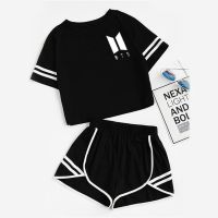 COD dsfgerrety New 2020 Summer 2 Piece Set Women Casual T Shirt Tops Short Pants Suits Black Print Tracksuit Womens Two Pvs Sets Clothes