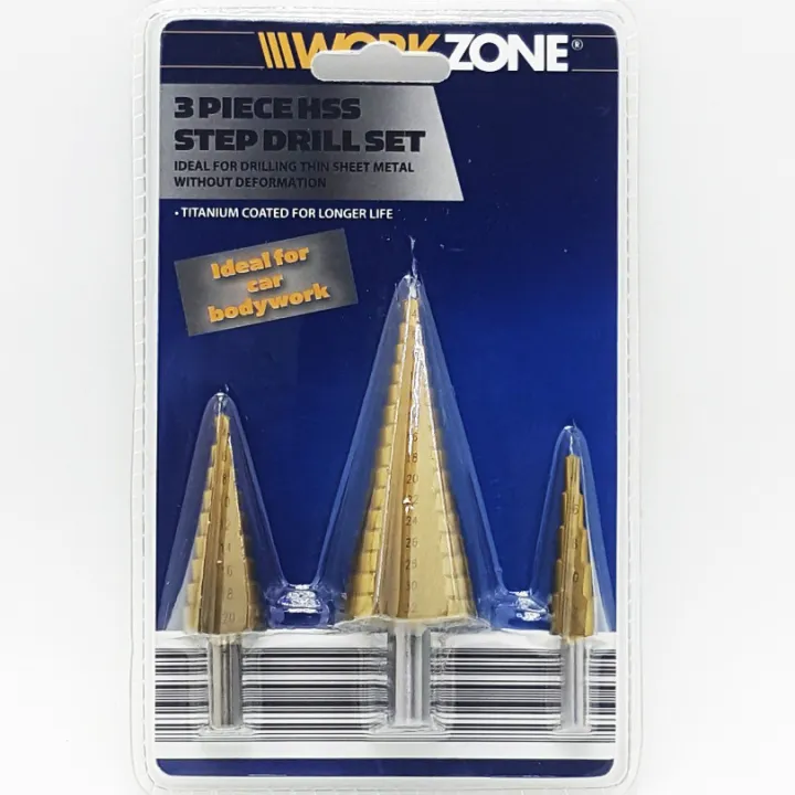 workzone-step-drill-ดอกสว่าน-ดอกสว่านคว้านรูแบบสเต๊ปชุบไทเทเนี่ยม-3ชิ้น-เบอร์-4-32มิล