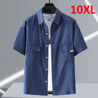 ฤดูร้อน Denim เสื้อผู้ชายแขนสั้น Denim เสื้อแจ็คเก็ตชาย Plus ขนาด10XL Jean เสื้อสีฟ้าสีทึบ Tops Summer