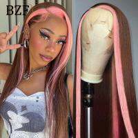 【jw】✳✵  Ombre Pink Front Wigs Colored Wig Straight 150 Density Dark Glueless Synthetic Hair