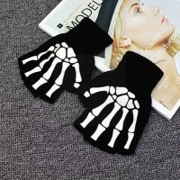 1pair Printing Skeleton Gloves Unisex Adult Halloween Winter Finger For Kids Knitting Gloves Gloves Autumn Half Skeleton Sk L2I4