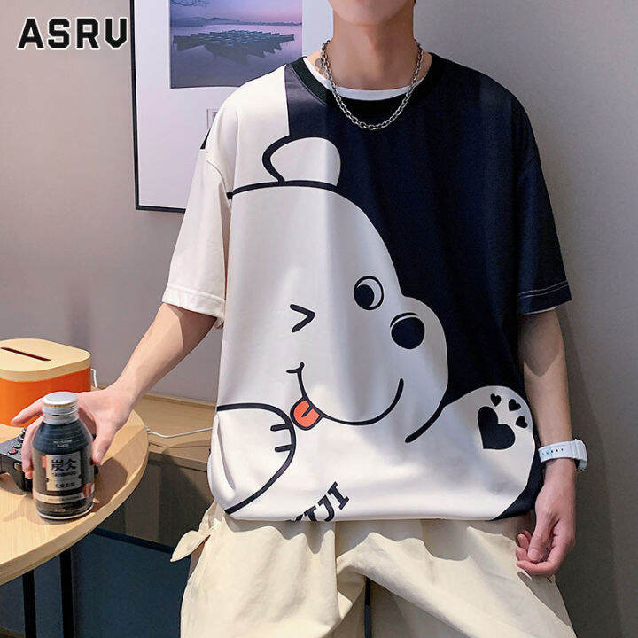 asrv-เสื้อยืดผู้ชาย-เสื้อผ้าผู้ชาย-t-shirt-for-men-เสื้อยืดแขนแขนสั้นคอกลมสำหรับผู้ชาย-เสื้อยืดแขนครึ่งแขนพิมพ์ลายการ์ตูนหมีขาวน่ารักฤดูร้อน