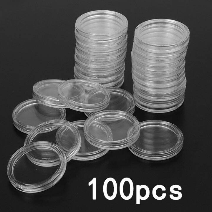 elegant-100pcs-18-20-21-22-26mm-plasticstransparent-รอบเหรียญกล่องแคปซูลเก็บเหรียญผู้ถือคอนเทนเนอร์-home-supplies