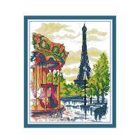 Tower และ Carousel View Cross Stitch ชุด14CT 11CT ผ้าสีขาวพิมพ์เข็มด้ายชุดเย็บผ้า DIY เย็บปักถักร้อย Home Decor