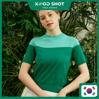 [SLOUPLAY] Green SP Two Tone Short Sleeve Knit Top (Korean women golfwear, tennis, golf T-shirts, sports shirts, golf top by KOODSHOT)