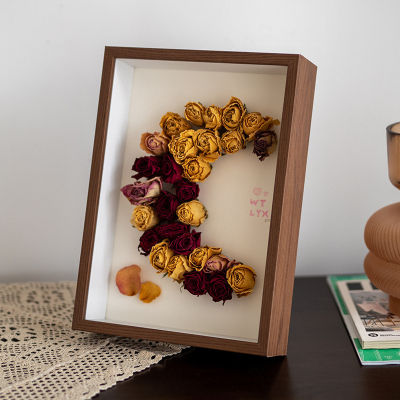 กรอบรูปดอกไม้แห้งกรอบสามมิติแบบกลวงทำด้วยมือ DIY โมเดลดินแมลงขนาด8นิ้ว7นิ้วกรอบภาพติดโต๊ะ