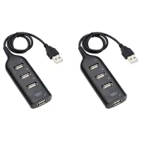 2X USB Hub 2.0 Multi-USB High Speed Hub Splitter 4-Port USB Hub Adapter for Laptop Receiver Computer Accessories Black