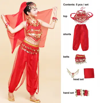 Women Bra+belt+pants Dancing Suit Tassels Metal Decor Vintage Belly Dance  Outfits Set