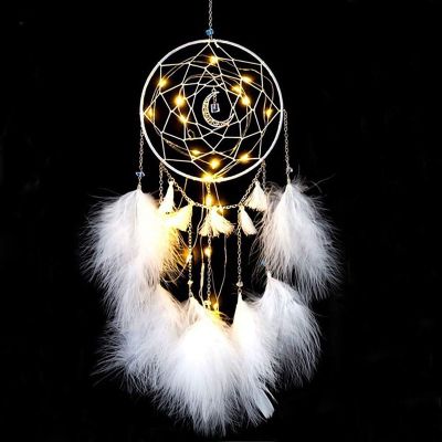 LED Dream Catcher, Handmade Dream Catchers for Bedroom Wall Hanging Home Decor Ornaments Craft (White)