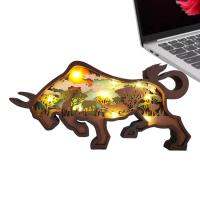 Wood Carved Ornaments With Lights 3D Wood Animal Multi-layered Bison Decoration With LED Lighting Collectible Artistic Bison Toy Hand-carved Hollow Animal For Boys Girls &amp; Kids Ages 3 everyone