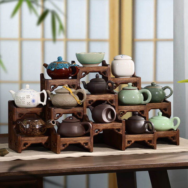 Solid Wood Desktop Small Bogu Rack Teapot Teacup Display Rack Tea Set