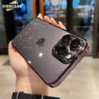 KISSCASE เคสโทรศัพท์ผงชิมเมอร์ฟ้าเต็มไปด้วยดวงดาวเคลือบอิเล็คโทรเพลทสำหรับ IPhone 14 13 12 Pro Max 14 Plus พร้อมด้วยเคสแข็งป้องกันการตกกระแทกฟิล์มเลนส์ PC สำหรับ IPhone 14 Pro Max