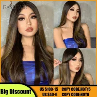 EASIHAIR Long Brown Lace Front Synthetic Natural Hair Wigs Blonde Highlight Lace Frontal Wig for Women Cosplay Wigs High Density Wig  Hair Extensions