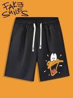 New Summer Mens Casual Drawstring Shorts Sports Loose Five-Point Pants Crazy Cartoon Duck Print Trendy Beach Pants