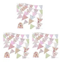 3X 40Ft Fabric Bunting, 42Pcs Outdoor Bunting Banner,Floral Vintage Cotton Triple-Cornered Flag for Birthday Party