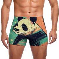 Panda Swimming Trunks Flat Illustration  70‘s Durable Print Swim Boxers Push Up Beach Man Swimwear Swimwear