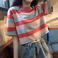 HOT★Womans Tshirts superior quality spring/summer casual O neck striped short sleeve tall waist Ladies tops dropshipping ZBBA34