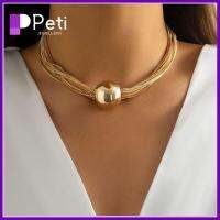 PETI JEWELLERY สีทอง สร้อยคอโชคเกอร์อ้วน โลหะผสมอัลลอยด์ อุปกรณ์เครื่องประดับอัญมณี สร้อยคอจี้ทรงกลมรูปทรงเรขาคณิต การออกแบบใหม่ จี้ลูกกลม สร้อยคอโซ่หนา ปาร์ตี้ริมชายหาด