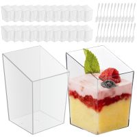 【CW】❅  24Pcs Dessert Cups with Spoons Food Grade Plastic Reusable Parfait Appetizer Cup for Yogurt Snacks