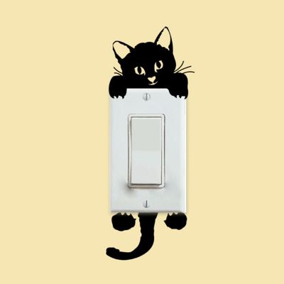 3ชิ้นกระดาษสติ๊กเกอร์ติดสวิทช์ผนังแมวน่ารักกันน้ำ Diy ตกแต่งบ้านตลกตกแต่งห้องนอนห้องนั่งเล่น