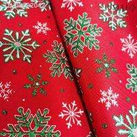 ✉∋ Red Linen Printed Christmas Snowflake Fabric for Crafts Making Tablecloths Bags Home Decor Fabrics By Half Yards