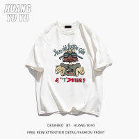 HUANGYOYO เสื้อยืดแขนสั้นผ้าฝ้าย100% ตัวอักษรพิมพ์ลายการ์ตูนแนววินเทจสำหรับผู้หญิง