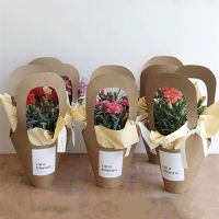 Kraft Paper Flowers Portable Paper Bags Cone Handle Bouquet Wrapping Paper Plant Valentines Day Festival Gift Simple Package Gift Wrapping  Bags