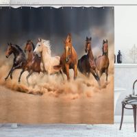 【CW】☬✙  Shower Curtain Masculine Horses In Field Farmhouse Polyester Fabric