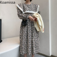 Koamissa Retro Women Sweet Maxi Flower Dress er Pan Collar Chic Korean Dresses Female Spring 2022 Outwear Vestidos Dropship