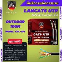 สาย LAN CAT6 UTP CABLE ยาว 100 M. ใช้งานภายนอก ยี่ห้อ Apollo APL 106 สำหรับภายนอก/ภายในอาคาร สายสีดำ