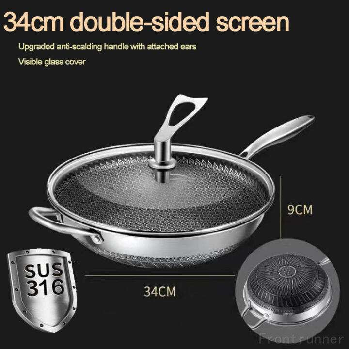 Wok 316 Stainless Steel Wok Honeycomb Non Stick Pan No Oily Fume Pan